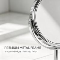 Magnifying Vanity Mirror Adjustable 360° Swivel Standing Design Double Sided Chrome Frame for Detailed Skincare Routine