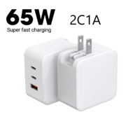 65W GaN PD Ladegerät mit Faltbaren & Umwandelbaren Steckerpins Schnelles Laden Dreifach-Anschlüsse 2C1A für 5G Smartphones Laptops Kopfhörer