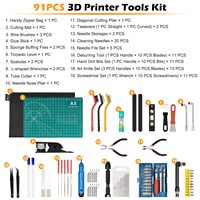 Kit d'outils pour imprimante 3D, 91 pièces, comprenant un outil de débavurage, un kit de nettoyage des buses, un coupe-tubes, un kit de ponçage pour