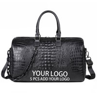 Sac de Voyage en Cuir Gaufré Façon Croco Noir avec Logo Personnalisé, Sac de Week-end de Luxe Grande Capacité pour Hommes, Vente en Gros 2026