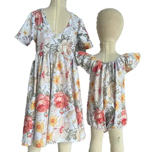 הגילים 1-8 קיץ custom צווארון עגול חלב משי פרחוני שמלת טלאים מסתובב מכפלת בנות שמלה