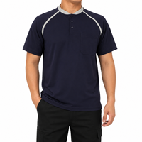 T-shirt de travail pour personnel à manches raglan, col Henley, en fibre de polyester antibactérienne, sans couture, à manches courtes/longues, avec logo personnalisé