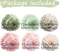 Kit de pompons en papier - Fleurs en papier rose et vert sauge pour baby shower, mariage, enterrement de vie de jeune fille, fête d'anniversaire