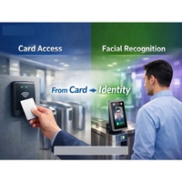 Terminal de Control de Acceso con Reconocimiento Facial Biométrico IA de 4.3'', Lector de Huellas Dactilares y Tarjetas RFID, Compatible con Protocolo Wiegand RS485