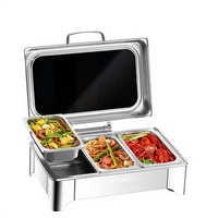 Juego de Recipientes para Buffet Portátiles de Lujo Plateados, Calentador Eléctrico Comercial de Acero Inoxidable con Recipiente de Vidrio Transparente y Grueso