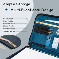 Porte-documents en cuir PU vegan bleu foncé à motif floral gaufré, pour hommes et femmes, format A4, avec pochette pour ordinateur portable et fermeture éclair, idéal comme cadeau