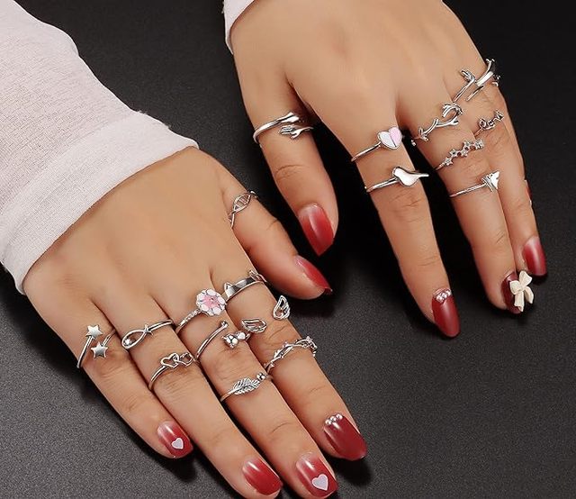 JM Popular Adjustable Plata 925 Rings Set for Women - Finger Pack Stackable Rings for Teens Girls