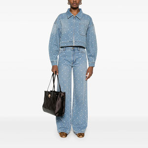 <span class=keywords><strong>Jeans</strong></span> da Donna a Vita Alta e Gamba Dritta in Perle Stile Sexy Traspiranti Larghi Casual Classici in Denim Lavato con Perline Termoadesive - Product Image 1