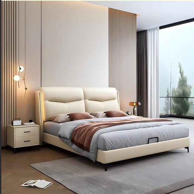 Innovative Designs European Luxury Modern Leather Master Bedroom Large Drawer Storage Soft Bed with Eco-Friendly Smart Lighting