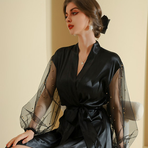 Peignoir <span class=keywords><strong>de</strong></span> Mariée en Satin Blanc pour <span class=keywords><strong>Femme</strong></span> à Manches Longues, Personnalisable avec Logo - Product Image 6