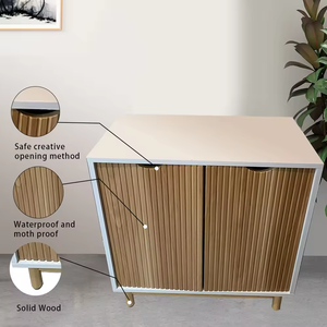 Gabinete de suelo de baño con acento de estilo moderno, aparador de almacenamiento de ratán de madera maciza con puerta para sala de estar - Product Image 4