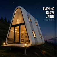 Maison préfabriquée en verre triangulaire, cabane modulaire, structure préfabriquée avec fenêtres latérales panoramiques