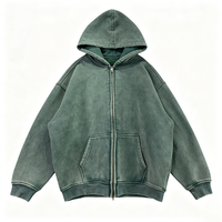 Veste en coton robuste à capuche zippée, brodée, délavée aux pigments, coupe oversize, style rétro pour homme, personnalisable en gros