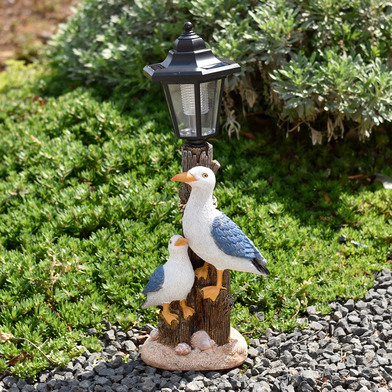 TERESA'S COLLECTIONS Blue Heron - Luces Solares De Jardín, Decoración De Jardín De Cristal Para Exteriores Con Luces Al Aire Libre + Decoración De Pelícano De Metal, Alas Extendidas, Estatuas De