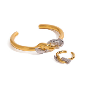 Geometric Stainless Steel <b>Ring</b> 18k Gold Silver Color Blocking Nail Wrapped <b>Open</b> Design Unisex Jewelry Gift - Product Image 4