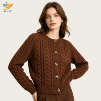 AJB 2026 Cardigan Femme Personnalisé 100% Cachemire Col Manches Longues Uni Hiver Décontracté Superposable Broderie 3D Anti-Plis