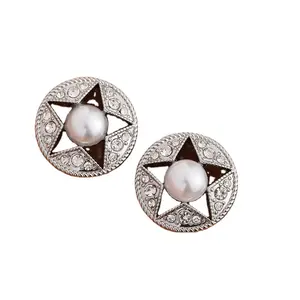 Star Shape hand stitched button alloy hollow-out white dot diamond pearl button