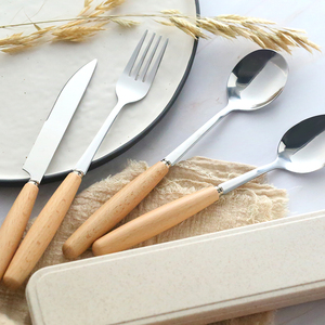 Stainless Steel Wooden Handle Spoon Fork Knife Metal <strong>Travel</strong> <strong>Cutlery</strong> <strong>Set</strong> <strong>With</strong> <strong>Case</strong> - Product Image 4
