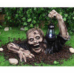 Statue de zombie en résine d'Halloween avec lanterne LED, sculpture de zombie rampant pour jardin, décoration d'horreur pour cour extérieure et maison hantée - Product Image 1