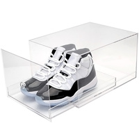 Boîte de présentation de chaussures en acrylique transparent de type tiroir, organisateur de rangement pour chaussures en acrylique, boîte de présentation de chaussures en acrylique gravée sur mesure, vente en gros