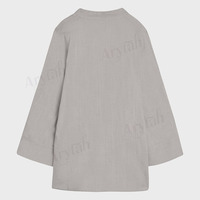 Nouvel ensemble coordonné musulman chic en lin gris clair, tunique à col en V et manches larges, jupe longue fluide, tenue de détente islamique modeste