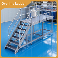 Escalera Industrial Antideslizante, Plataforma de Mantenimiento Ligera de Aluminio con Barandillas de Seguridad Completas