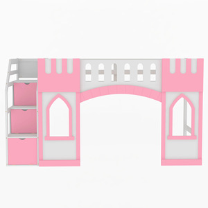 Lit mezzanine rose en forme de château avec rangement pour chambre d'enfant - Product Image 5