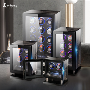 Embers 2025 Nouvelle Boîte Remontoir de Montres en Bois Massif avec Protection, Remontage <span class=keywords><strong>Automatique</strong></span>, Déverrouillage par Empreinte Digitale, Moteur Mabuchi, 2-24 Emplacements, Logo Personnalisé - Product Image 1