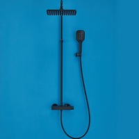 Mitigeur de douche thermostatique apparent à poignée unique avec jet pluie/massage carré, finition laiton brossé, design moderne complet