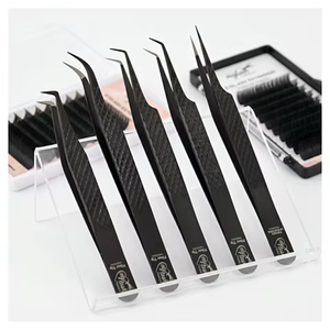 Luxury Fiber Grip Stainless Steel Eyelash Extension Tweezers Pointed Slim Tip 45 Degree Professional Mega Volume 12cm - Product Image 3