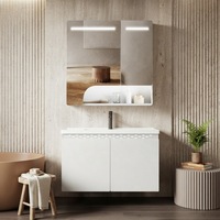 WJL Meuble-lavabo mural gris avec miroir éclairé anti-humidité, ensemble de meubles de salle de bain en promotion