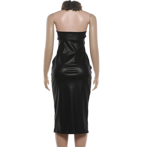 Abito Aderente Sexy in Ecopelle con Collo all'Americana e Schiena Scoperta, Vestito Invernale Casual da <span class=keywords><strong>Donna</strong></span> con Colletto in Pelliccia 2026 - Product Image 6