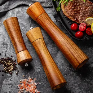 8inches Professional Chef Tableware Acacia Wood Manual Pepper And Salt Mill Rubber Wooden Pepper Grinder