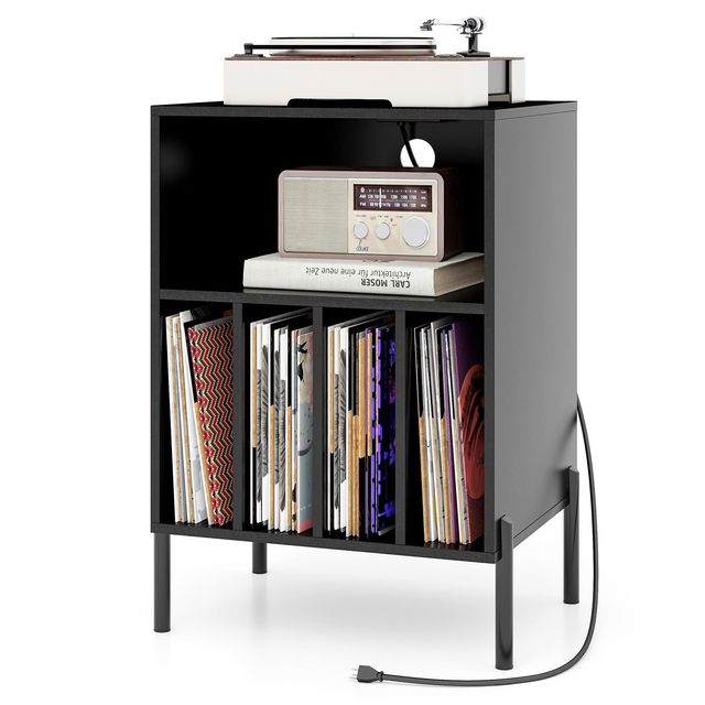 Popular Home Furniture Irving Double Tier Wood Classic Turntable Stand Cabinet Organizer Record Player Shelf