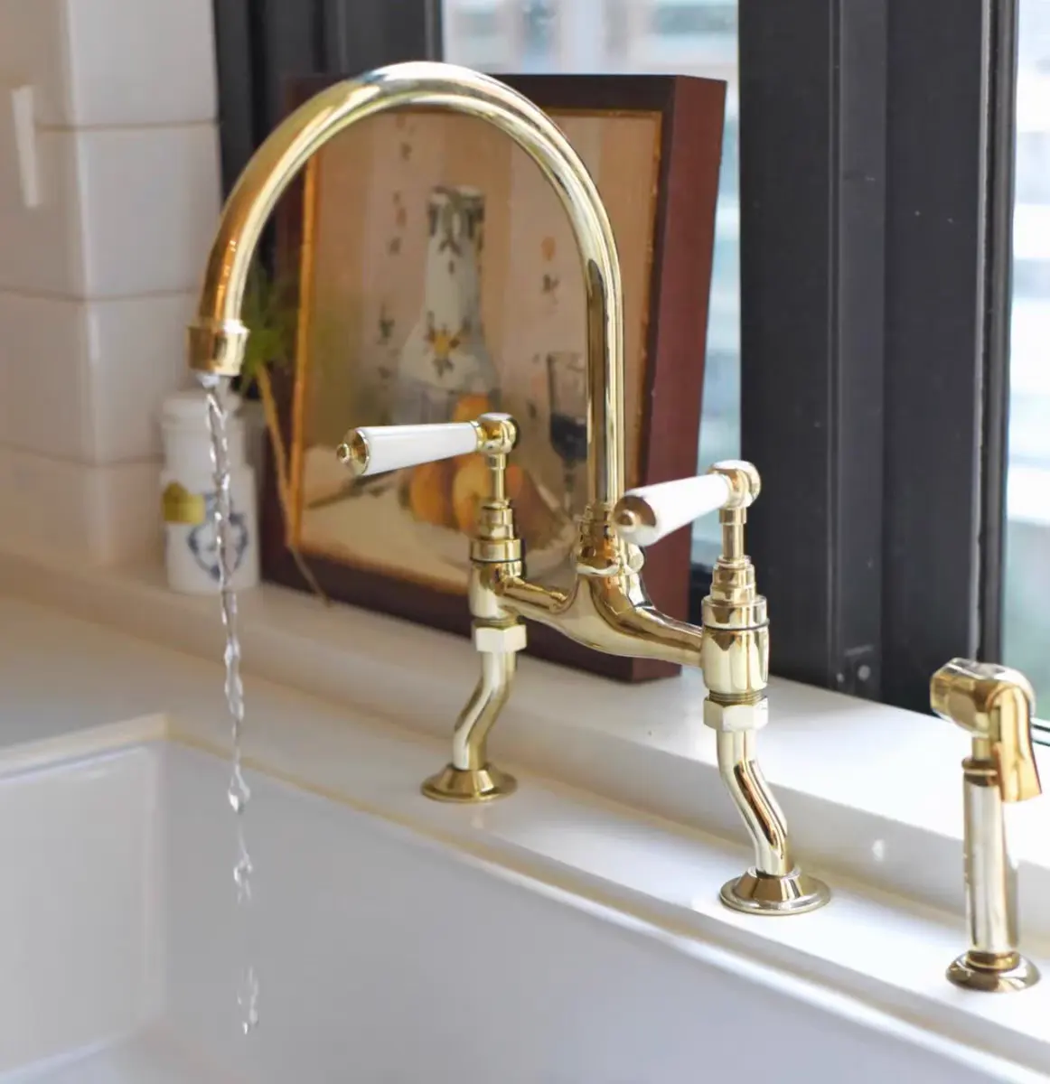 Chất Lượng Cao Cầu Đôi Xử Lý Antique Cổ Điển Sang Trọng Brass Bếp Vàng Vòi Bếp Vòi