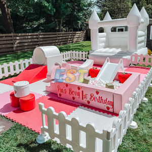 Attrezzatura per Parco Giochi Portatile Rosa e Bianca per Bambini con Recinzione e Castello Gonfiabile per Feste - Product Image 4