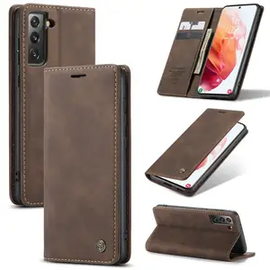 CaseMe for Samsung Galaxy S23 Wallet Case Retro Leather Skin Custom Matte Shell for Samsung S22 S21 S20 S20 FE Case Smart Cover