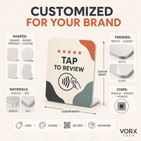 Carte NFC Google Review Vorx Tech avec texte personnalisé et code QR dynamique programmable, en PVC acrylique, OEM ODM