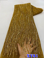 Dentelle perlée de haute qualité NI.AI, dentelle à sequins bleue, dentelle brodée en maille, tissu en dentelle pour les fêtes