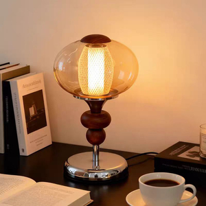 Lampe de table en métal de style mid-century avec abat-jour en cristal, lumière LED pour chevet, pour salon, blanc chaud, écologique, gris, IRC 90 - Product Image 5