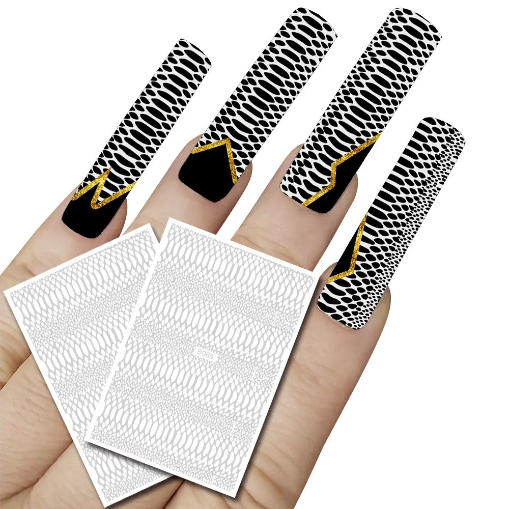 Speciale Ontwerp Ontwerp Snake Skin Patroon Nail Stickers Shiny Nail Art Decorations Decals