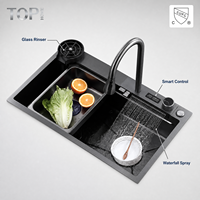 Évier de cuisine TOPHOME moderne rectangulaire en acier inoxydable brossé 304 à cuve unique, à montage sous plan, fait main, avec cascade intelligente, certifié IAPMO CUPC