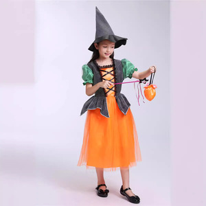 Halloween Pumpkin Dress For Girls Orange <b>Witch</b> Costume With Hat And Wand Dance Performance Costume Childrens <b>Clothing</b> Set - Product Image 4