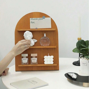 Organisateur de rangement en bois à arche ronde de style nordique pour cosmétiques, vernis à ongles, maquillage et articles divers - Product Image 3