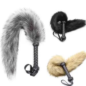 Pu Leather Handle Fox Tail Fur Whip Fetish Ass Spanking Paddle Bondage Gear Flogger Bdsm Flirt Slave Erotic Sex Toy For Couples