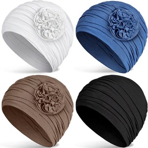 Lot de 4 bonnets chimio rayés pour femmes, turbans doux, foulards anti-<span class=keywords><strong>cancer</strong></span>, bonnets élastiques, bandeaux pour <span class=keywords><strong>cheveux</strong></span>, toutes saisons - Product Image 1