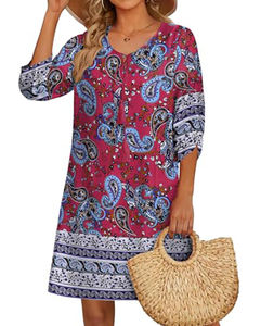 2025 été nouveau Design femmes imprimé fleuri robes mi-longues coude manches avant cravate nœud doux ample plage <span class=keywords><strong>robe</strong></span> d'été pour les vacances - Product Image 5