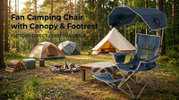 Chaise pliante d'extérieur avec auvent et ventilateur intégré, chaise de camping portable avec repose-pieds amovible, légère pour la plage et les pique-niques