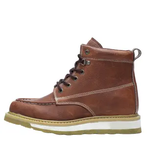 Brown Goodyear Welt Middle Cut Safety Shoes Construction Work Shoes with Steel Toe and cow Leather