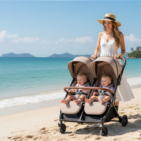 Poussette double pliable portable, poussette double à 4 roues, légère, pliage à une main, cadre en alliage d'aluminium, tissu métallique de voyage